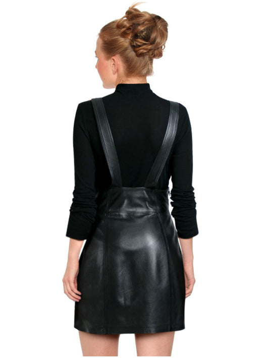 Adjustable-Strap Dungaree Leather Dress - Leatherkin