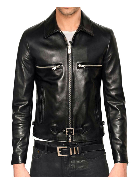 Adjustable Waistline Leather Jacket - Leatherkin