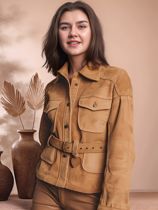 Aether Rose Womens Genuine Suede Leather Jacket