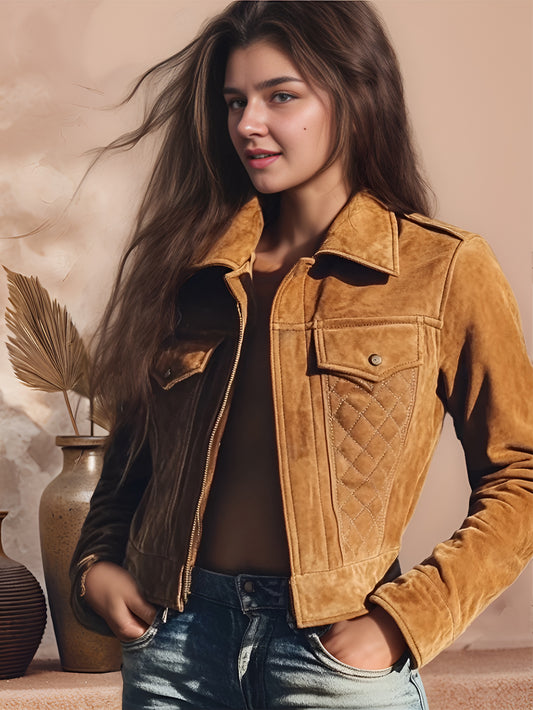 Alpine Glow Leather Suede Jacket for Women