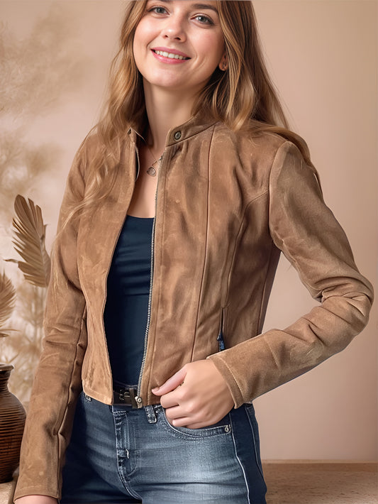 Arctic Muse Womens Suede Leather Jacket