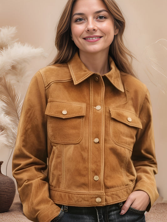 Veste en cuir véritable et daim Argent Shade pour femme
