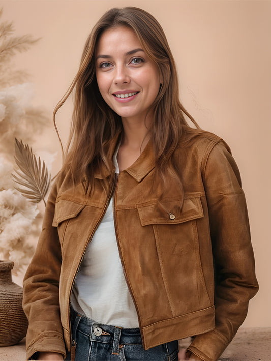 Ashen Luxe Womens Leather Suede Jacket