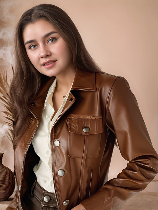 Veste en cuir véritable Astrid Storm pour femme