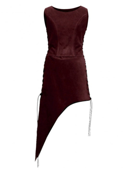 Asymmetric Hem Suede Leather Halloween Dress - Leatherkin