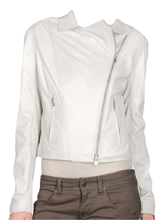 Asymmetry Chic Leather Bomber for Women - Leatherkin