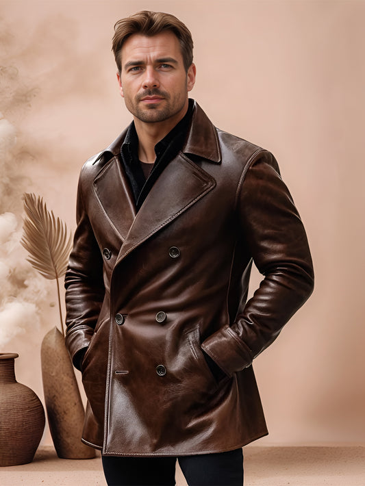 Aura Nox Mens Genuine Leather Coat