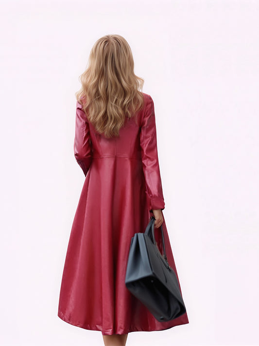 Aurora Luxe Women's Winter Leather Trench Coat for Women - Leatherkin