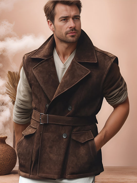 Gilet de moto en cuir suédé véritable Aurum Core pour homme