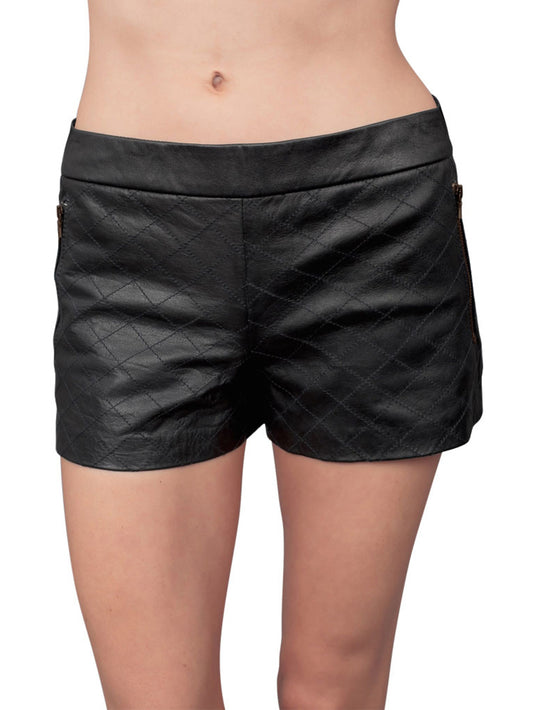 Short en cuir élégant avec fermeture éclair au dos