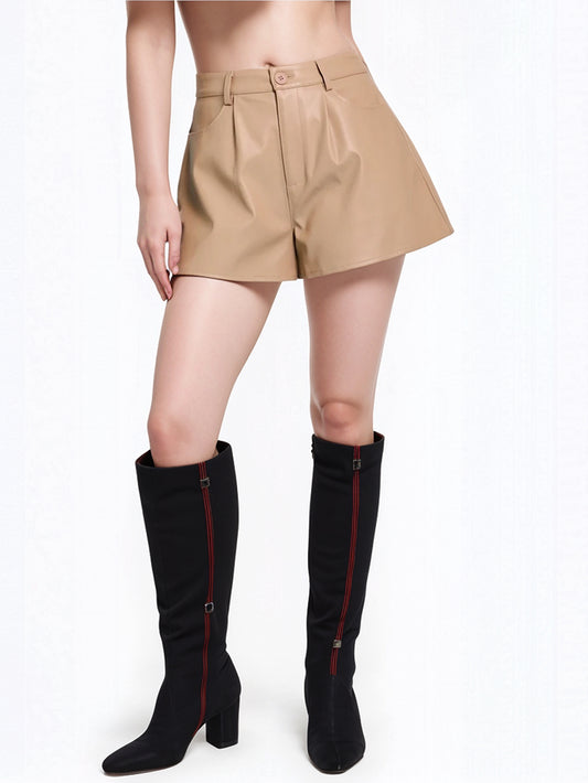 Beige Leather Shorts with Pockets - Leatherkin
