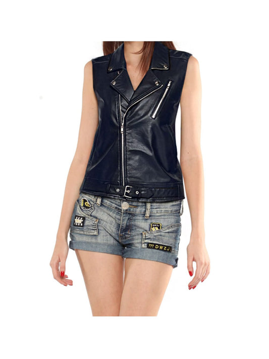 Belted Edge Off-Center Leather Vest - Leatherkin