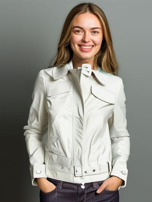 Bomber en cuir avec ceinture Icon pour femme