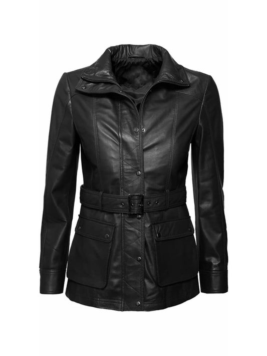 Belted Sophistication Leather Blazer for Women - Leatherkin