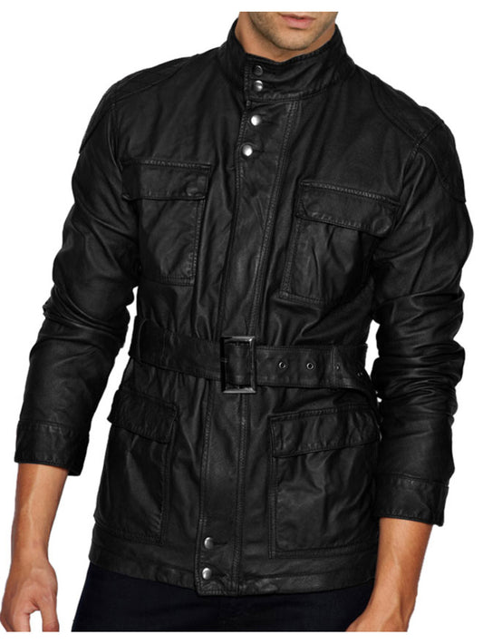 Belted Stout Leather Jacket - Leatherkin