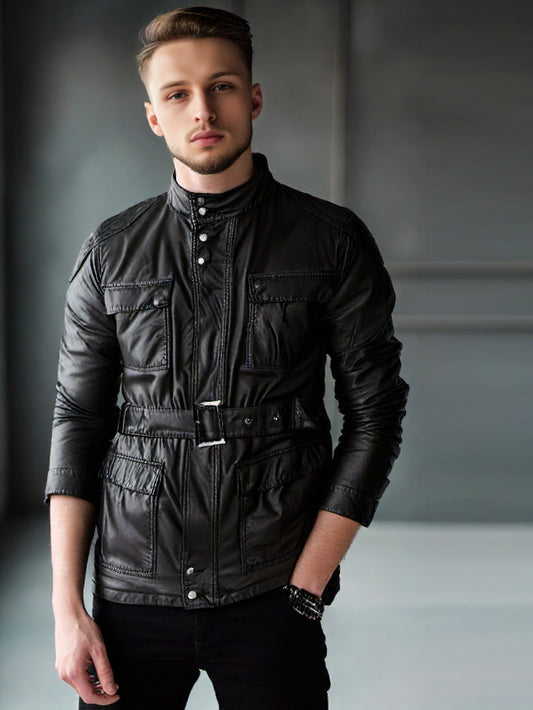 Robuste Lederjacke mit Gürtel