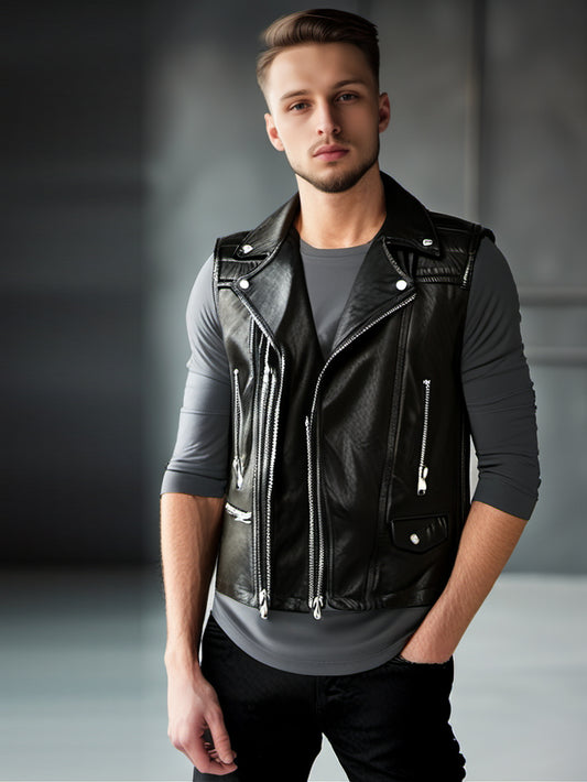 Gilet de motard en cuir véritable Elan pour homme