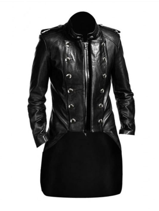 Black Military Leather Tailcoat with Zip for Men - Leatherkin