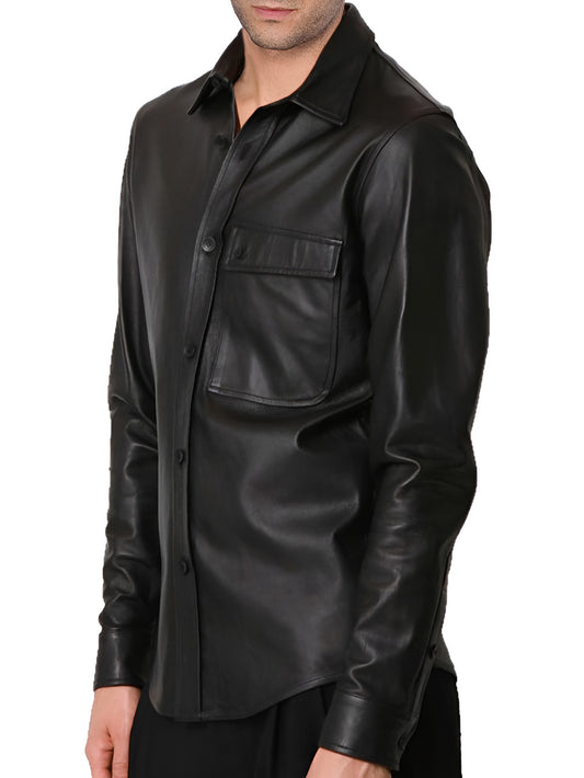 Bodycon Fit Genuine Leather Shirt for Men - Leatherkin
