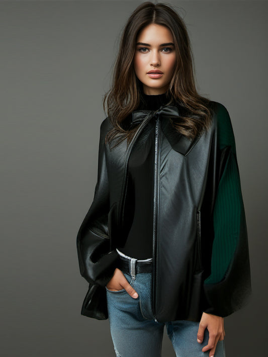 Veste en cuir noir avec breloque nœud