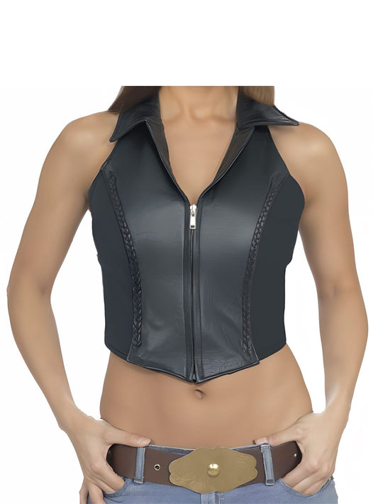 Braided Elegance Leather Halter for Women - Leatherkin