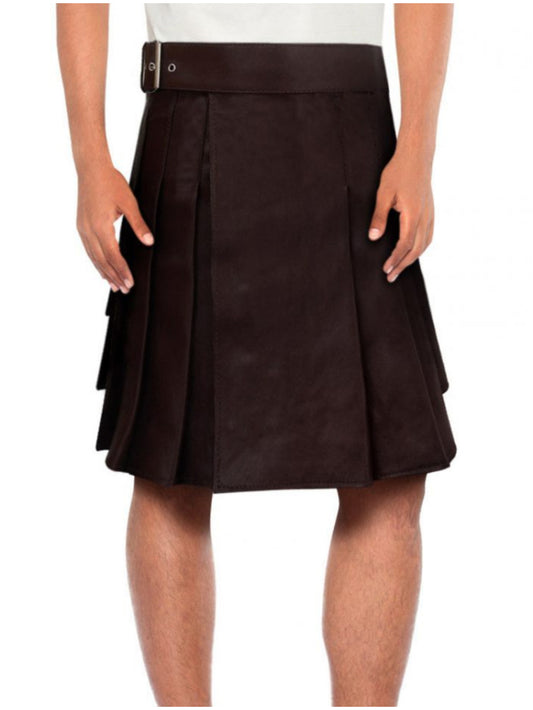 Brown Waist Belt Leather Kilt for Men