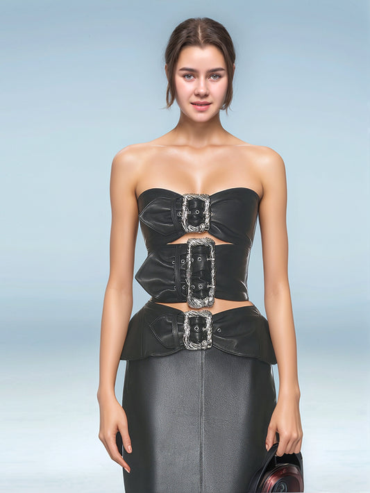 Buckle-Up Leather Statement Top for Women