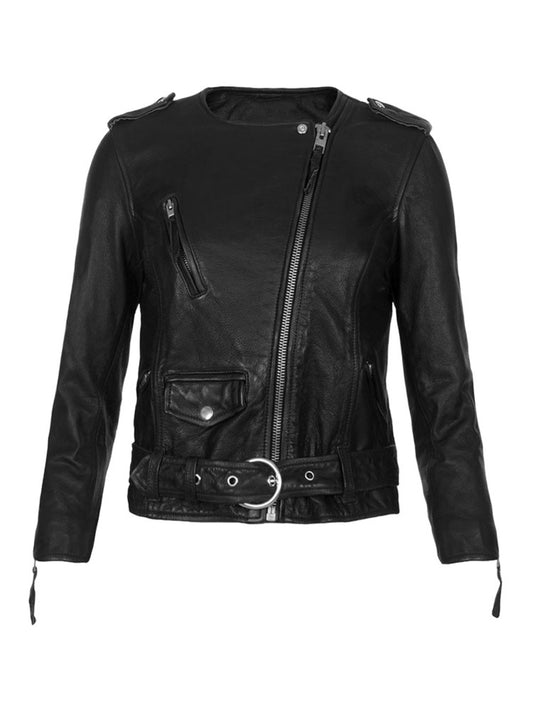 Buckled Front Leather Biker Jacket - Leatherkin