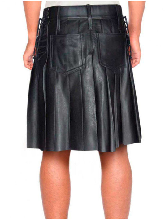 Button-Embellished Leather Kilt for Men - Leatherkin