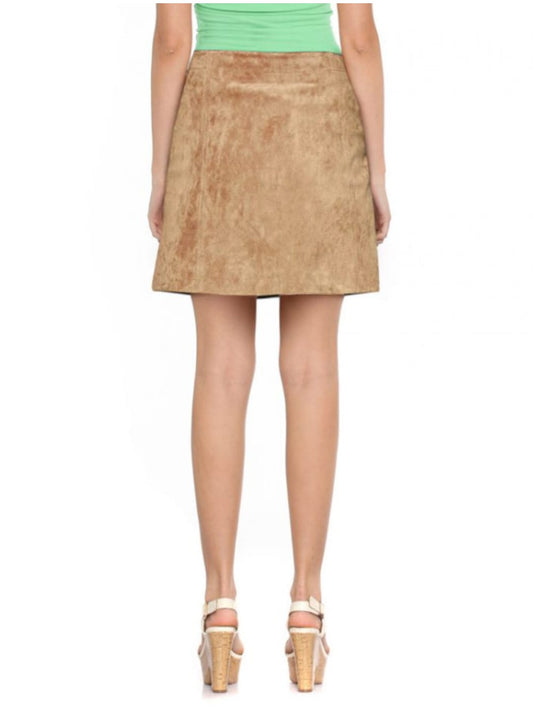 Button-Placket Suede A-Line Leather Skirt - Leatherkin