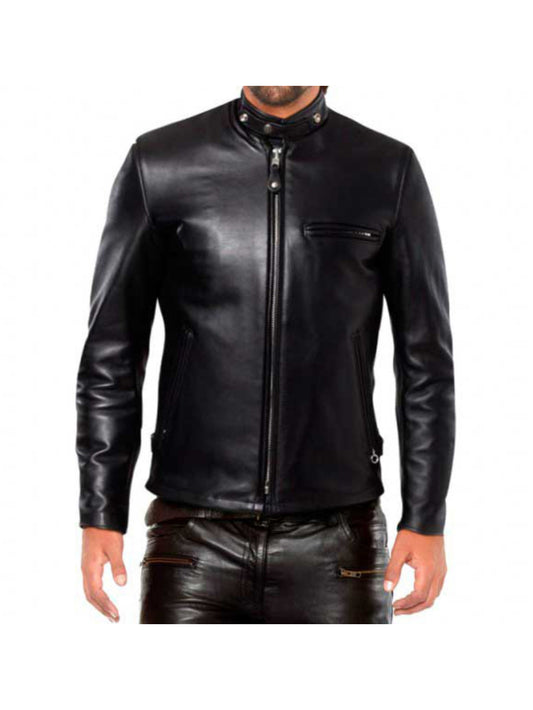 Button Throat Leather Lambskin Jacket - Leatherkin
