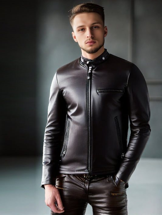 Lammfelljacke aus Leder mit Knopfleiste