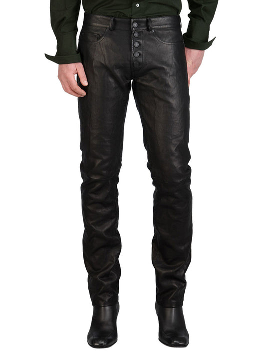 Pantalon d'affaires boutonné en cuir véritable pour homme