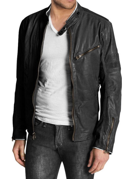 Cafe Racer Style Biker Genuine Leather Jacket for Men - Leatherkin