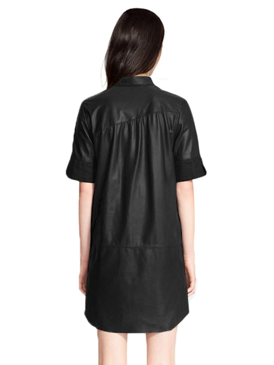 Casual Shirt-Style Leather Dress - Leatherkin