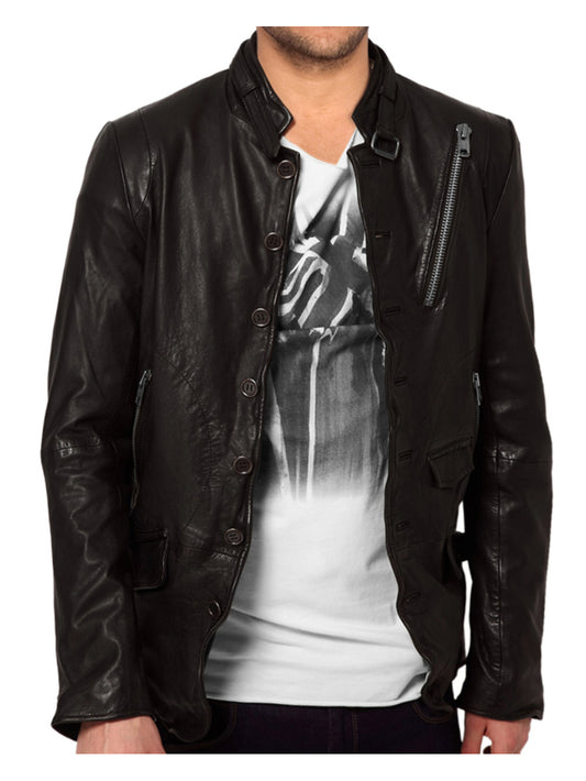 Celeb Style Button Leather Jacket - Leatherkin