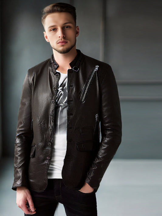 Veste en cuir boutonnée style célébrité