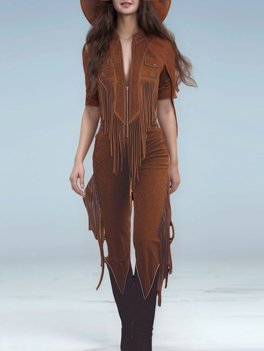 Combinaison en cuir avec gilet en daim et fermeture éclair Celestial Reign