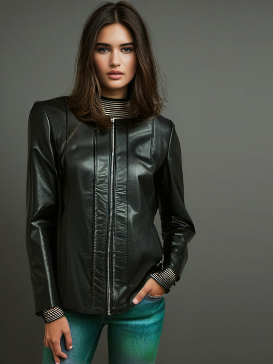 Veste en cuir mélangé chic
