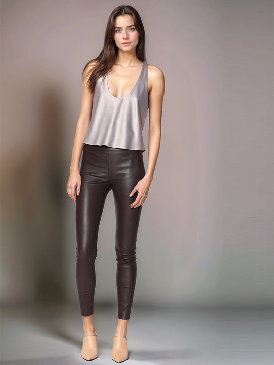 Pantalon extensible en cuir classique et confortable