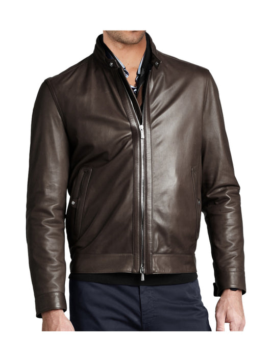 Classic Hemline Bomber Leather Jacket for Men - Leatherkin