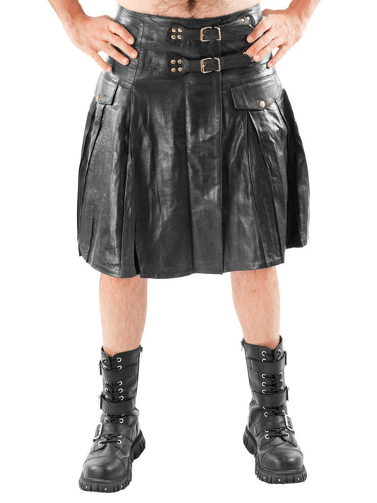 Classic Pleated Style Leather Kilt for Men