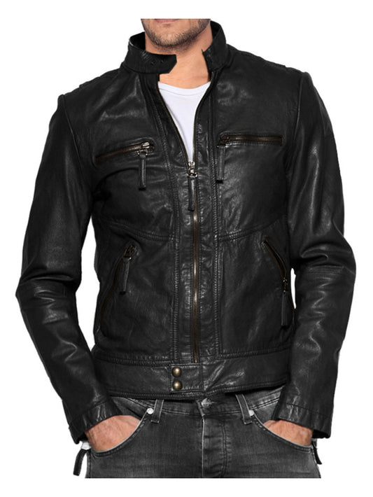 Classic Suave Genuine Leather Biker Jacket for Men - Leatherkin