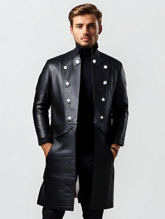 Manteau en cuir de style militaire élégant pour homme
