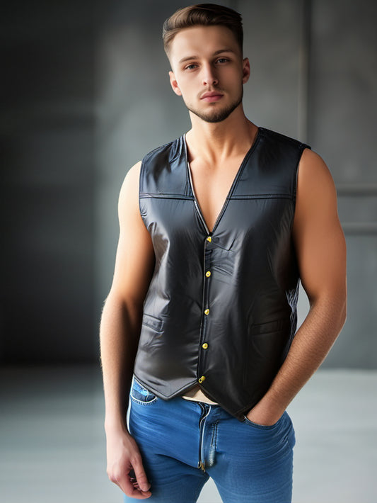 Gilet en cuir véritable style cocktail pour homme