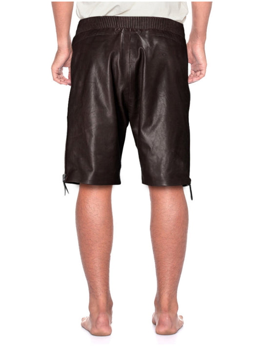 Cognac Zip Side Leather Shorts for Men - Leatherkin
