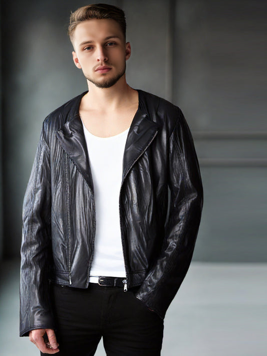 Kragenlose schicke Lederjacke