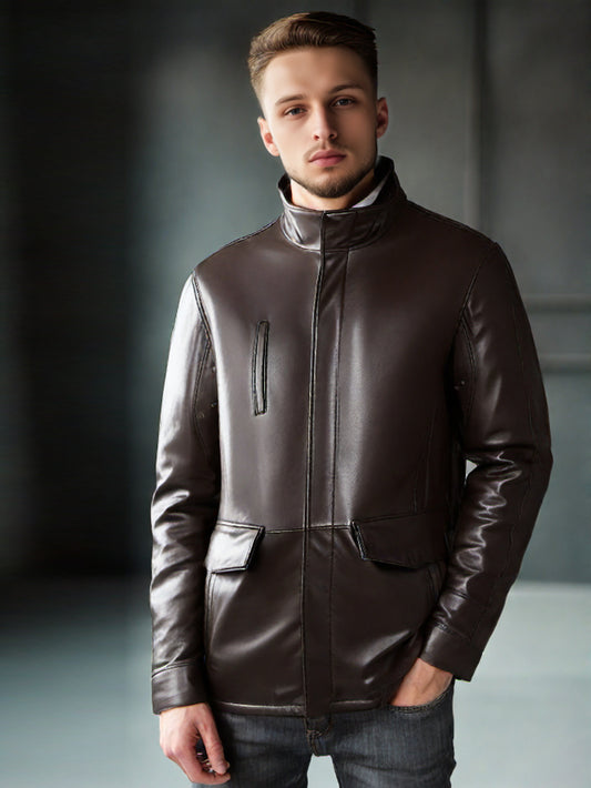 Manteau en cuir tendance contemporain pour homme