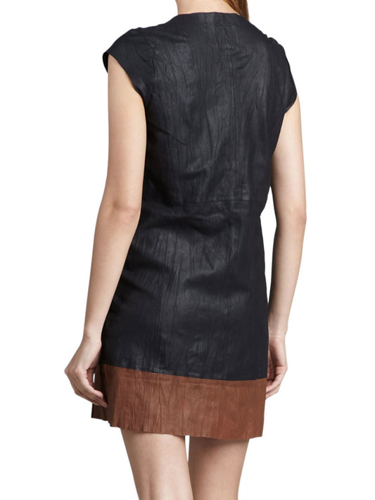 Contrast-Hem Subtle Leather Dress - Leatherkin