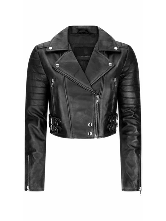 Cropped Charm Leather Moto Jacket - Leatherkin